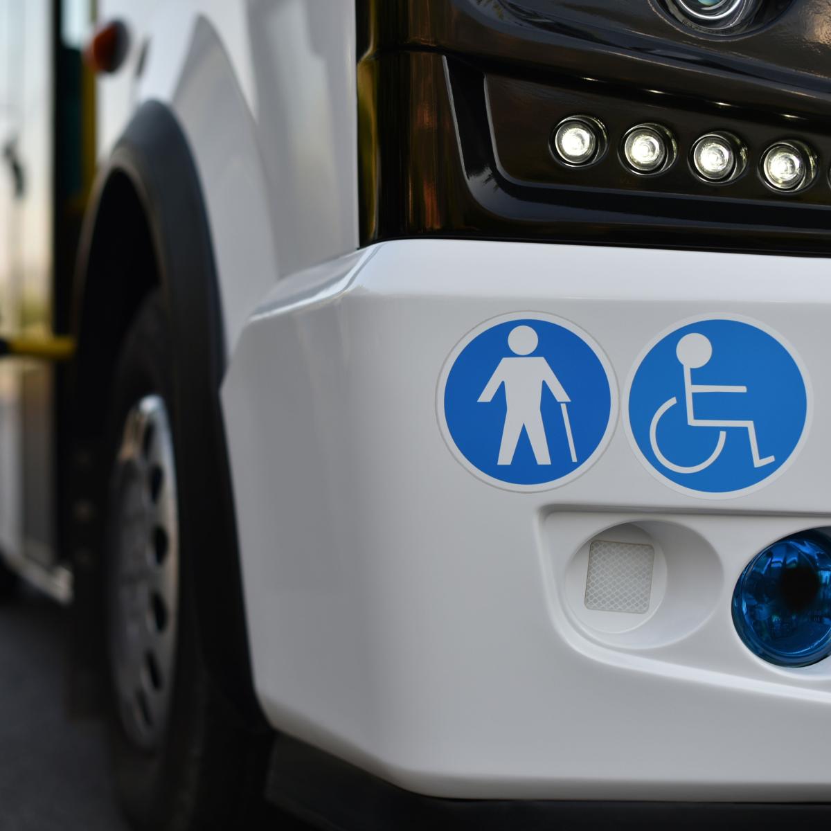 Accessible Bus with icons for Wheelchairs and Visual Impairments